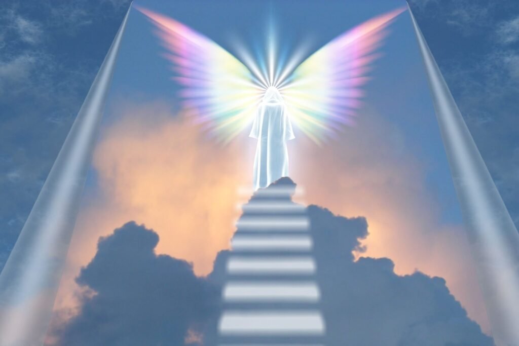 Representação gráfica de um anjo no céu.