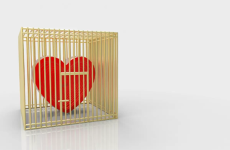 Ilustração de um coração preso em uma gaiola.